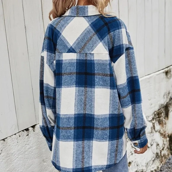 Cozy Plaid Button Down Oversized Jacket Shacket - Picture 6 of 7